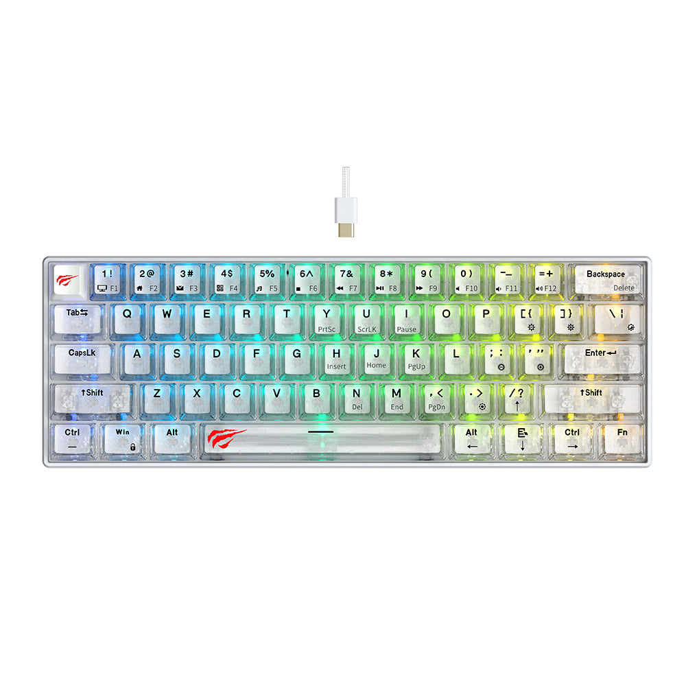 Ενσύρματο Gaming Πληκτρολόγιο USB HAVIT KB903L, RGB, 1.8μ, Διάφανο Λευκό