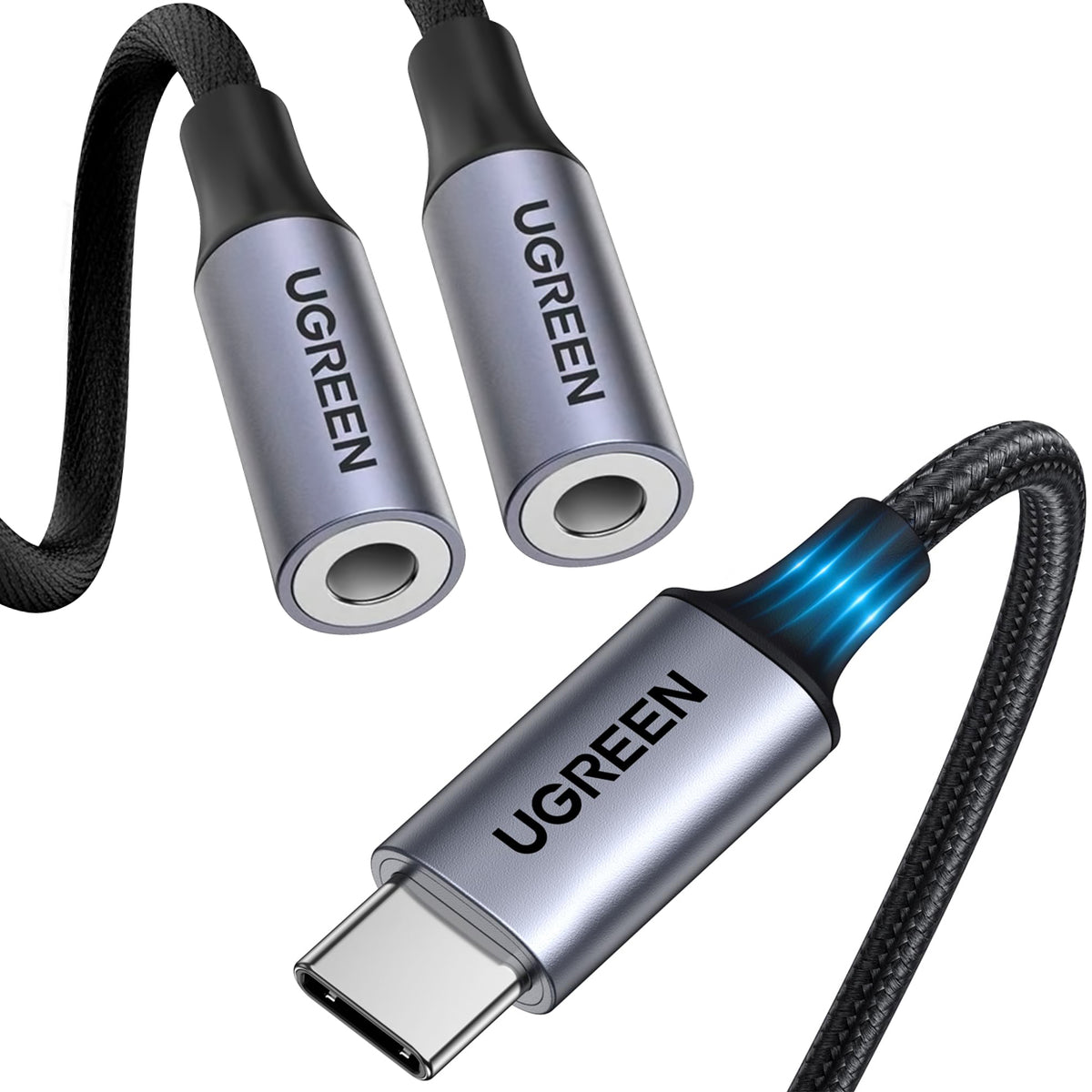 Διαχωριστής Ήχου Αντάπτορας USB-C - 2 x 3.5mm UGREEN AV144 2in1, 0.20m, Γκρι