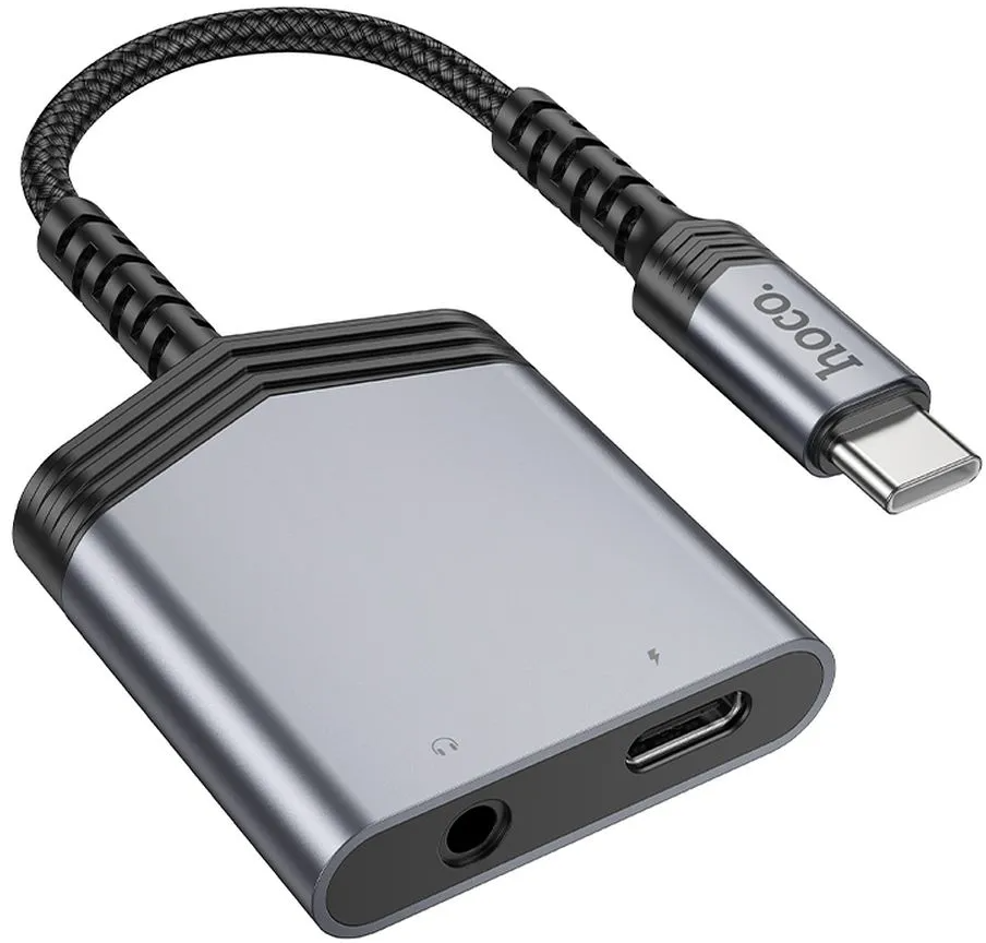 USB-C to USB-C / 3.5mm HOCO LS39 Audio Adapter, Black