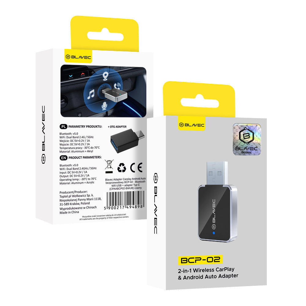 Wireless Carplay / Android Auto Adapter Blavec BCP-02 for Apple iPhone / Android Series