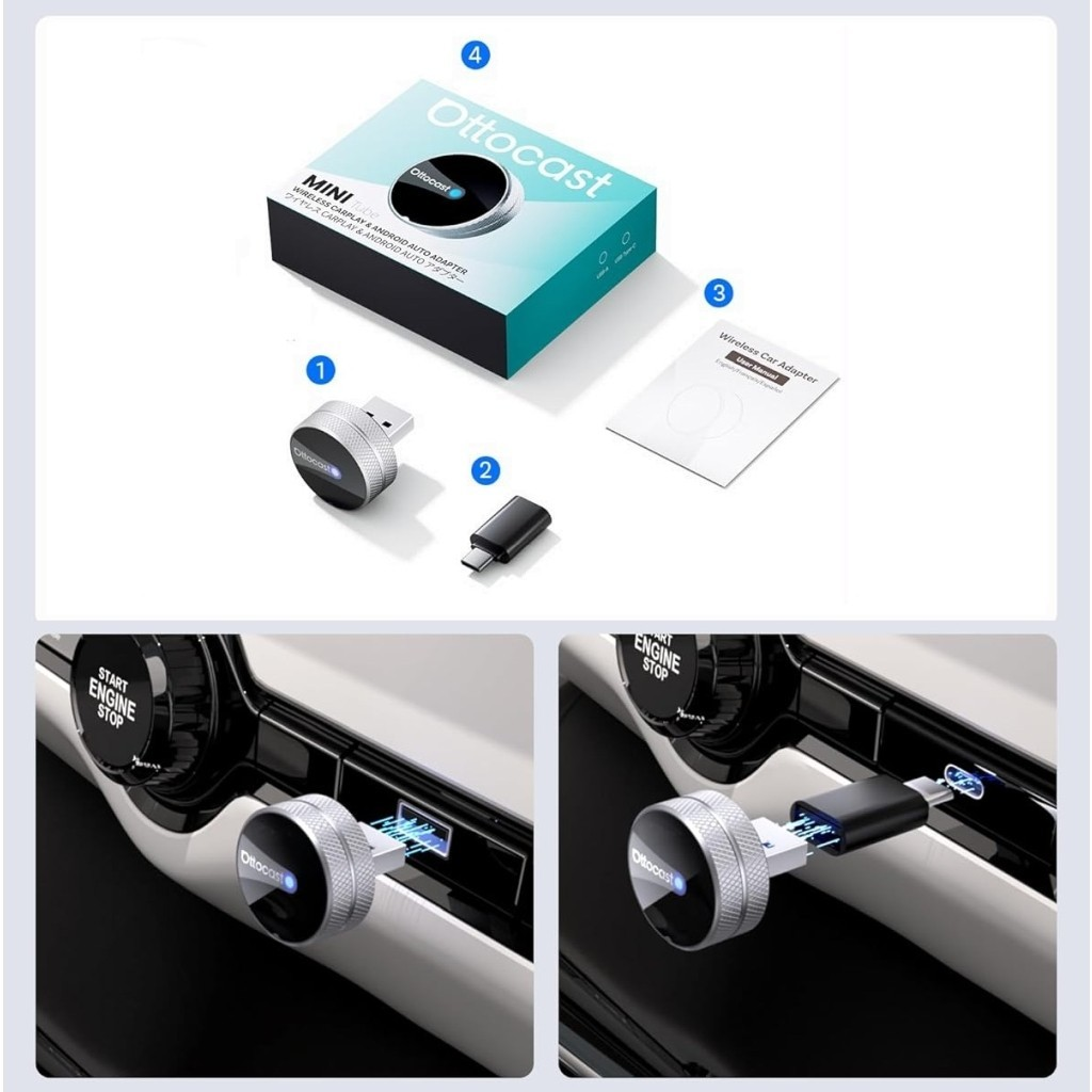 Ασύρματος προσαρμογέας Carplay / Android Auto Ottocast Mini Slim Tube για Apple iPhone / Android Series CP88-T4