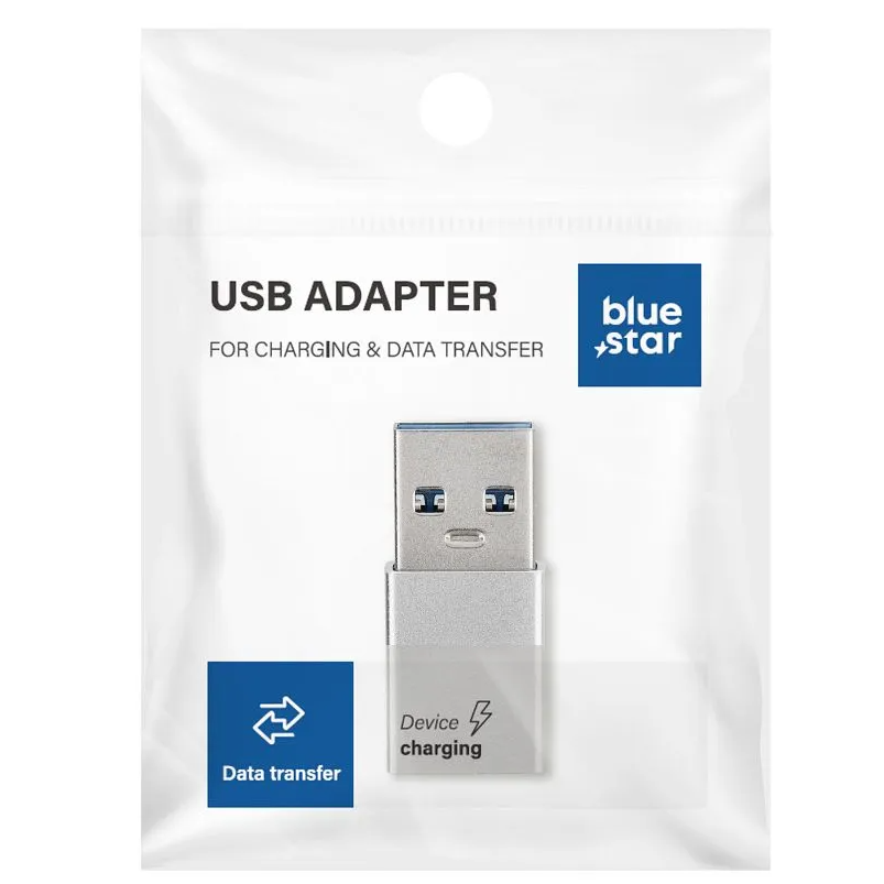 USB-C to USB-A Data and Charging Adapter Blue Star, White