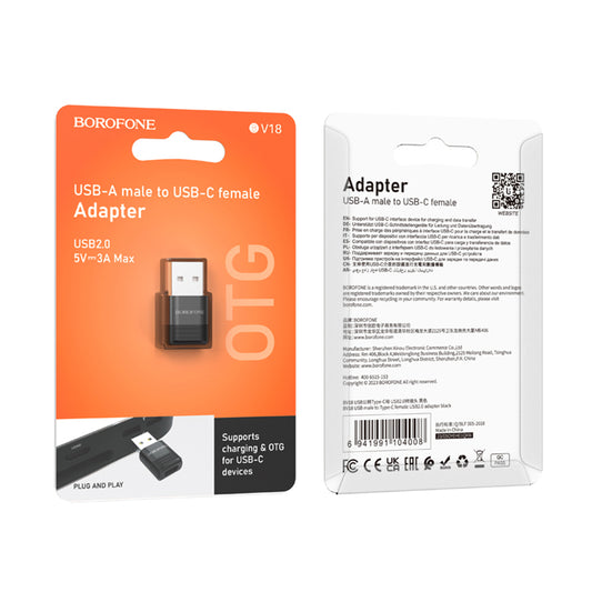Προσαρμογέας Δεδομένων και Φόρτισης USB-C - USB-A Borofone BV18, Μαύρο