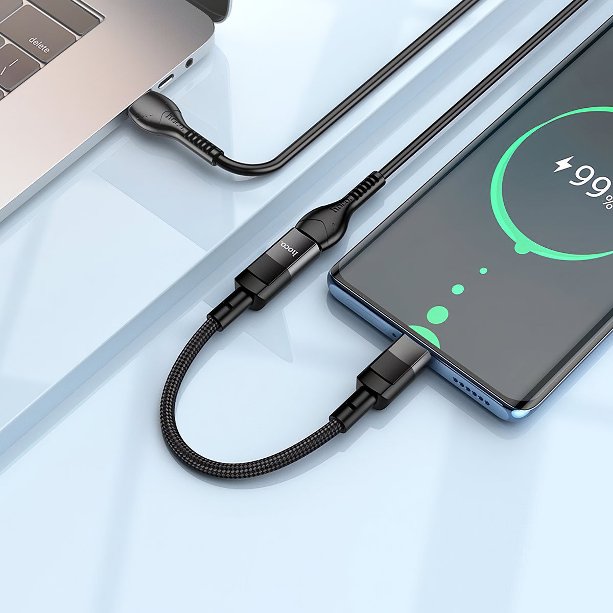 Lightning Data and Charging Adapter - USB-C HOCO U107, 0.1m, Black