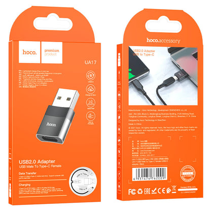 Data and Charging Adapter USB-C - USB-A HOCO UA17, Black