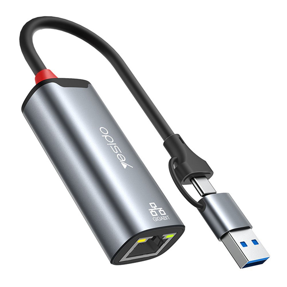Κάρτα Δικτύου Yesido HB26, RJ45, USB / USB-C, Γκρι