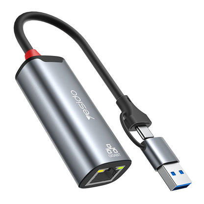 Κάρτα Δικτύου Yesido HB26, RJ45, USB / USB-C, Γκρι