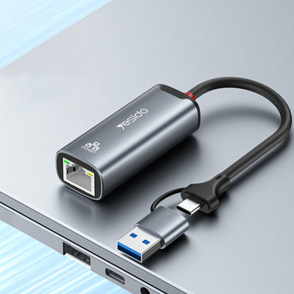 Κάρτα Δικτύου Yesido HB26, RJ45, USB / USB-C, Γκρι