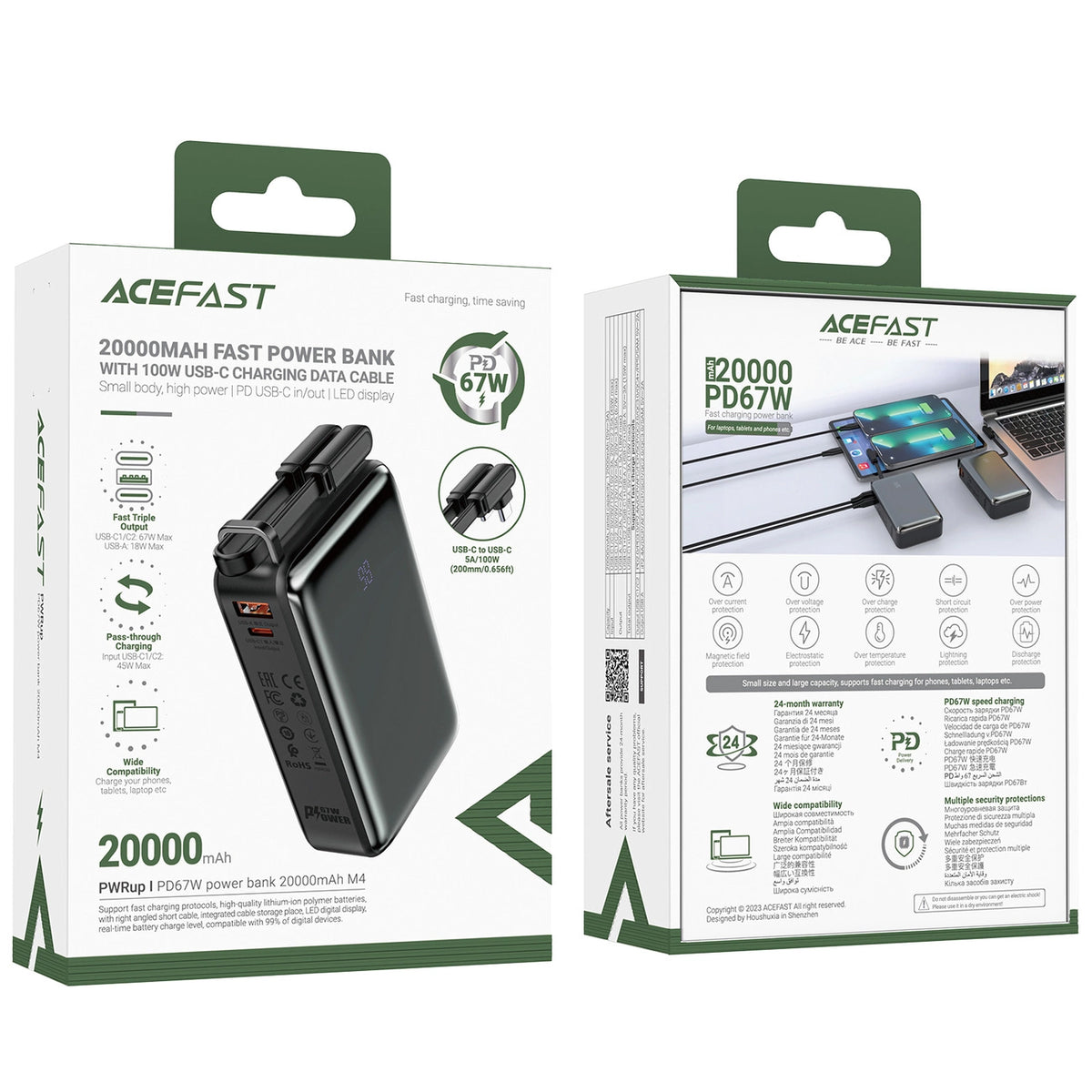 Εξωτερική Μπαταρία Acefast M4, 20000mAh, 67W, PD, 1 x USB-A - 2 x USB-C, Μαύρο