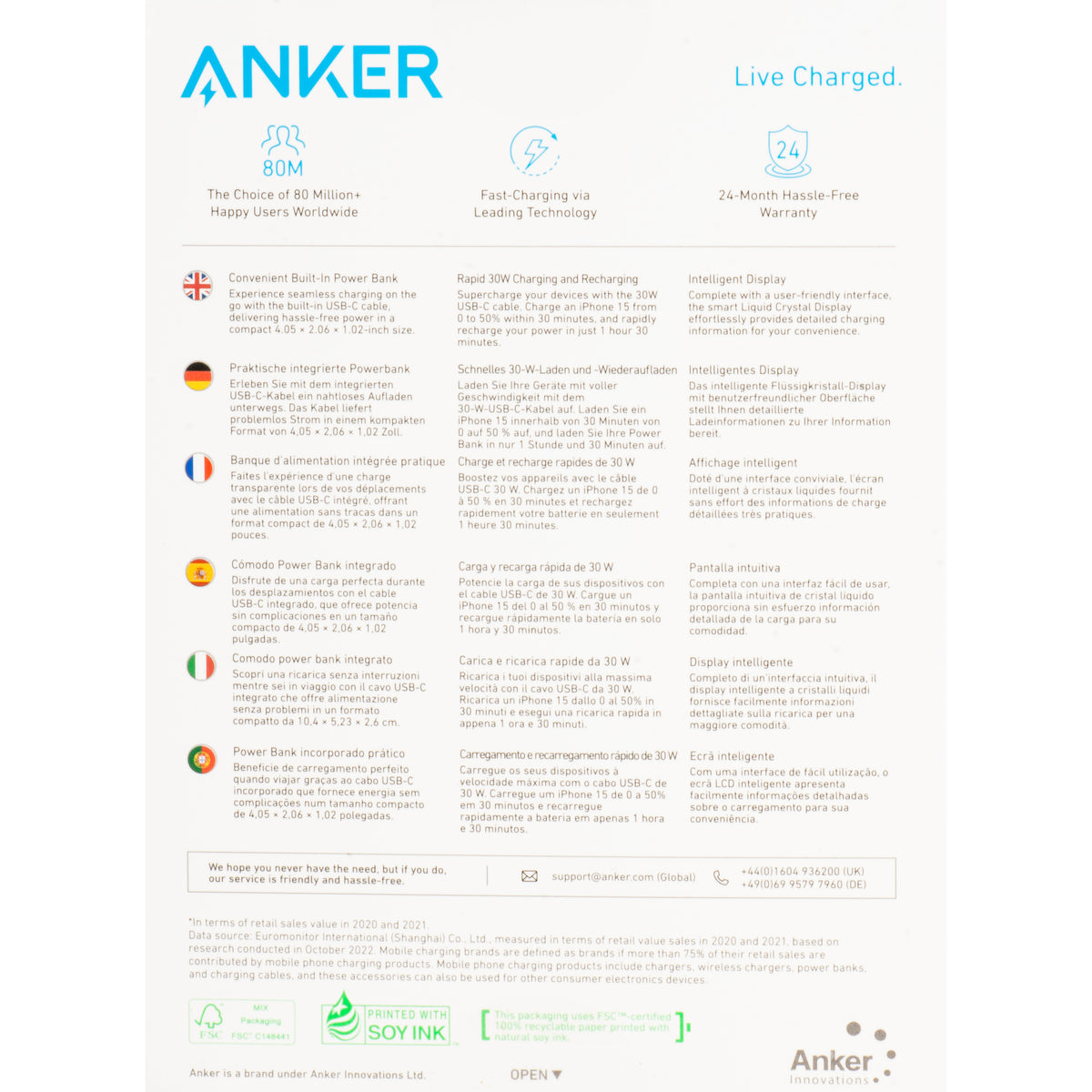 Εξωτερική Μπαταρία Anker Nano, 10000mAh, 30W, QC + PD, 1 x USB-A - 2 x USB-C, Πράσινο A1259G61