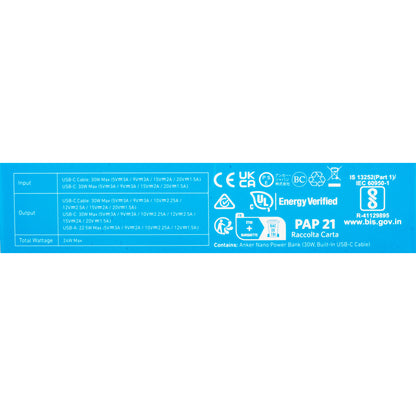 Εξωτερική Μπαταρία Anker Nano, 10000mAh, 30W, QC + PD, 1 x USB-A - 2 x USB-C, Πράσινο A1259G61