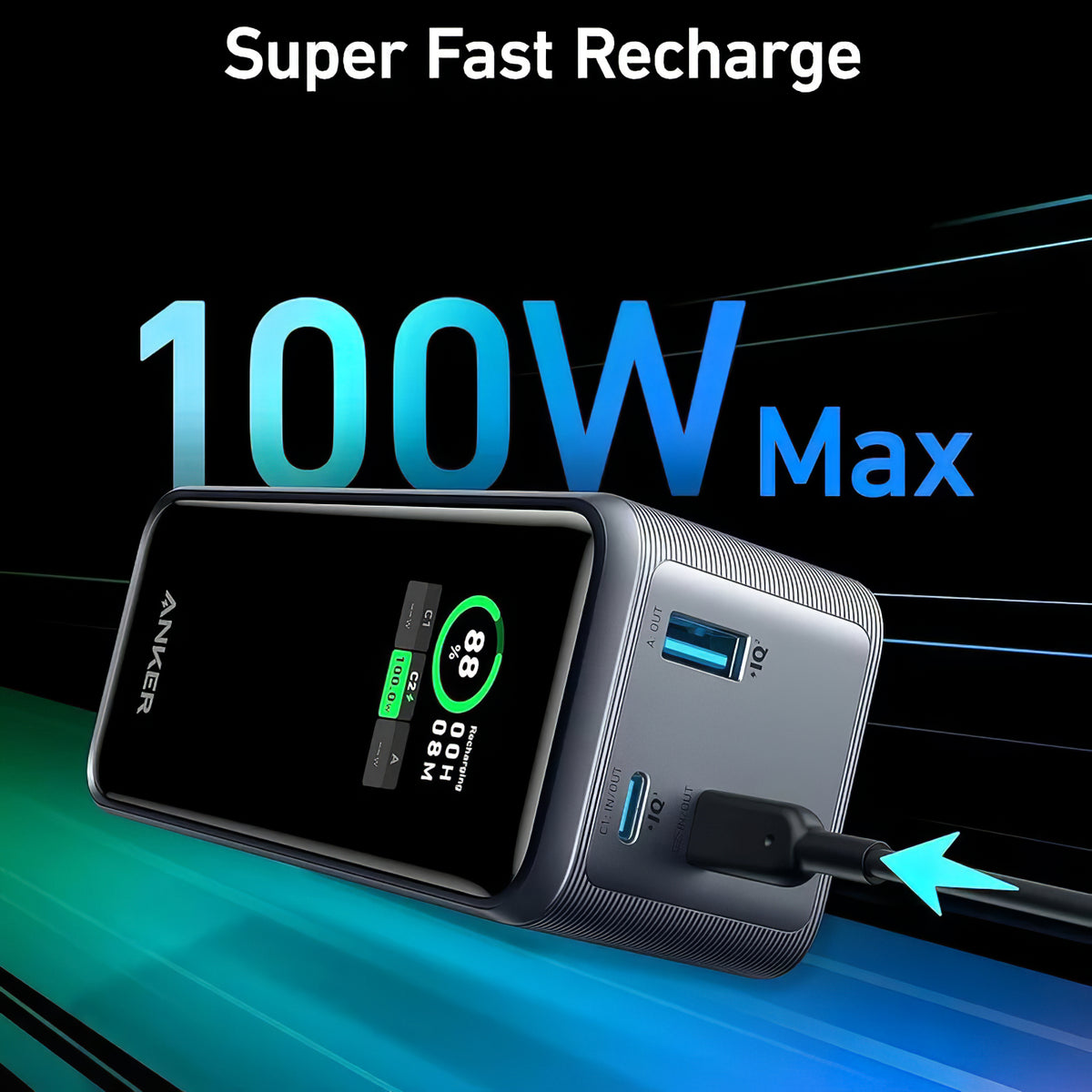 Εξωτερική Μπαταρία Anker Prime, 20000mAh, 200W, QC + PD, 1 x USB-A - 2 x USB-C, Μαύρη A1336011