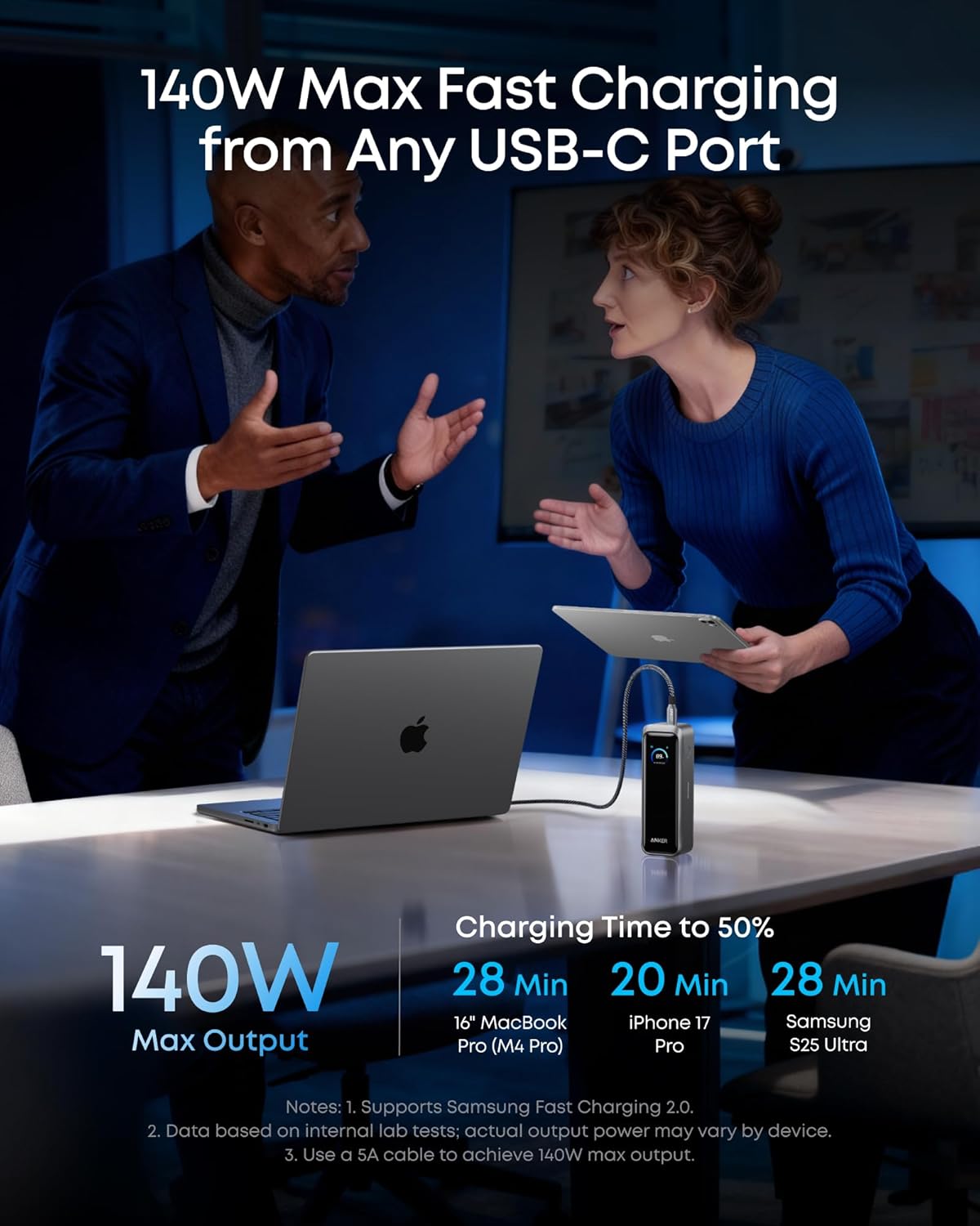 Εξωτερική Μπαταρία Anker Prime, 20100mAh, 220W, QC + PD, 1 x USB-A - 2 x USB-C, Μαύρη A110BH11