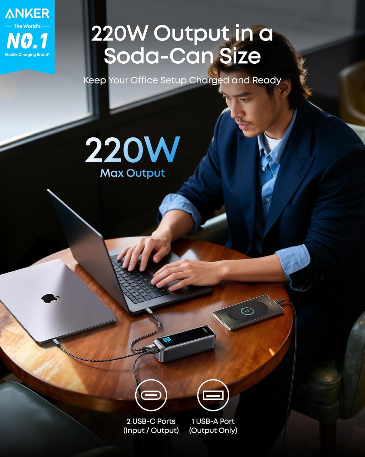 Εξωτερική Μπαταρία Anker Prime, 20100mAh, 220W, QC + PD, 1 x USB-A - 2 x USB-C, Μαύρη A110BH11