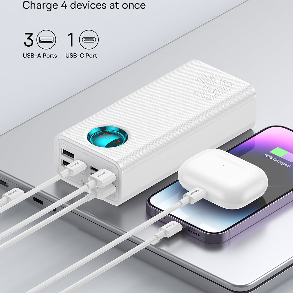 Baseus Amblight External Battery with Digital Display, 26800mAh, 65W, QC + PD, 1 x USB-C - 4 x USB-A, White P10022402223-00