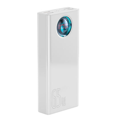 Baseus Amblight Digital Display External Battery, 30000mAh, 65W, QC + PD, 1 x USB-C - 4 x USB-A, White PPLG000102