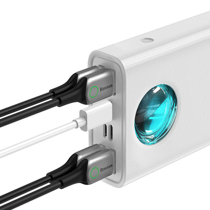 Baseus Amblight Digital Display External Battery, 30000mAh, 65W, QC + PD, 1 x USB-C - 4 x USB-A, White PPLG000102