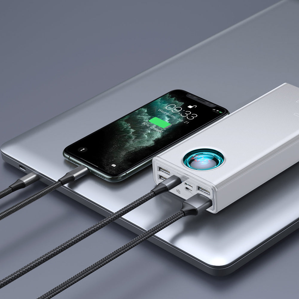 Baseus Amblight Digital Display External Battery, 30000mAh, 65W, QC + PD, 1 x USB-C - 4 x USB-A, White PPLG000102