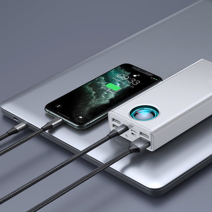 Baseus Amblight Digital Display External Battery, 30000mAh, 65W, QC + PD, 1 x USB-C - 4 x USB-A, White PPLG000102