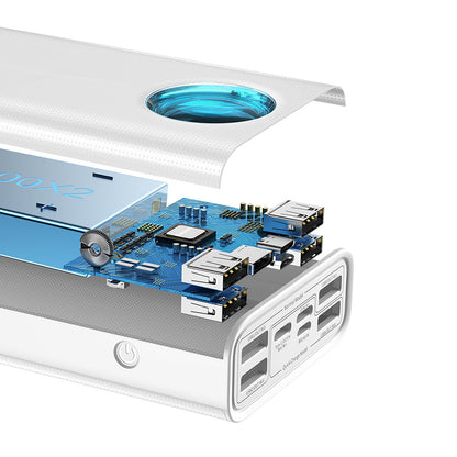Baseus Amblight Digital Display External Battery, 30000mAh, 65W, QC + PD, 1 x USB-C - 4 x USB-A, White PPLG000102