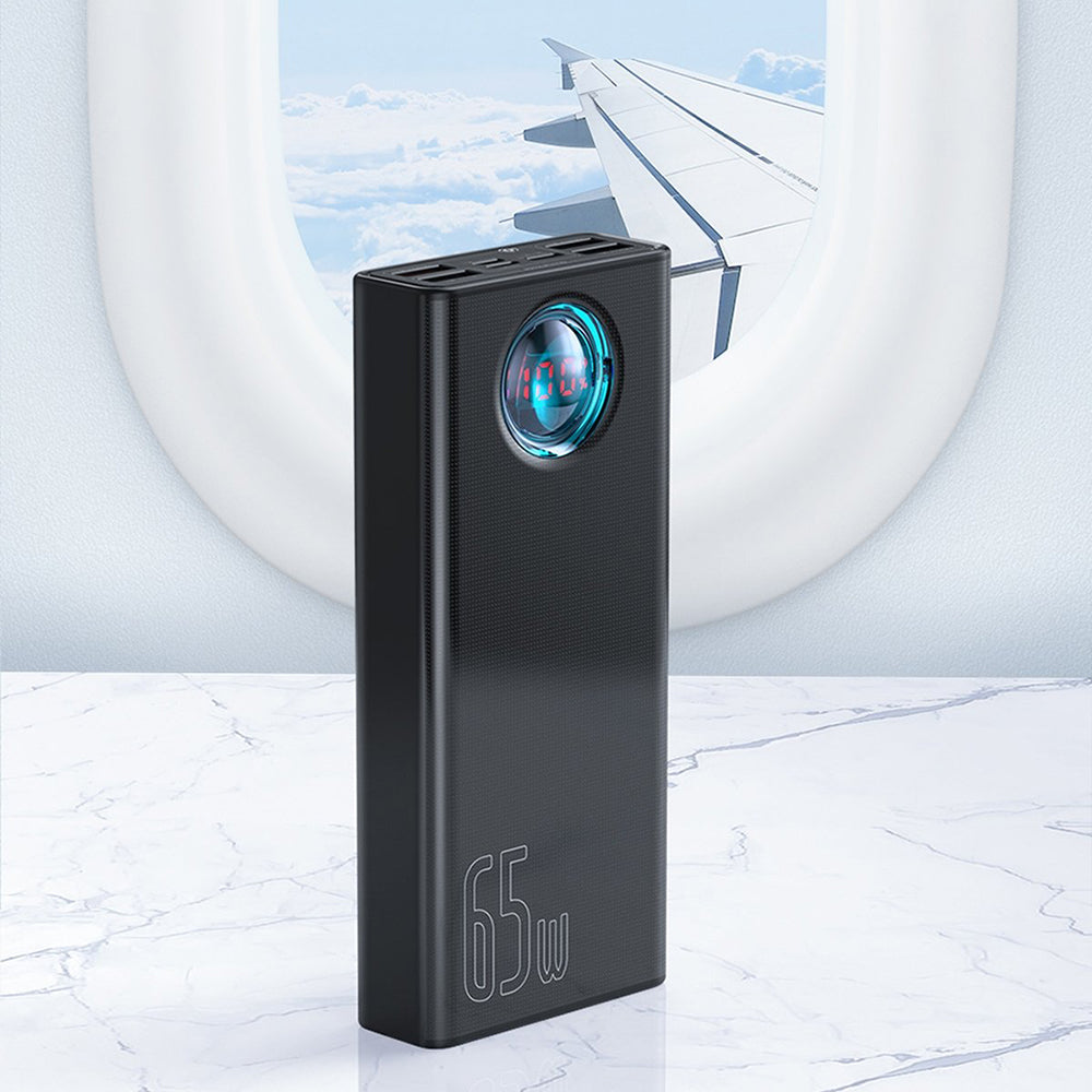 Baseus Amblight Digital Display External Battery, 30000mAh, 65W, QC + PD, 1 x USB-C - 4 x USB-A, White PPLG000102