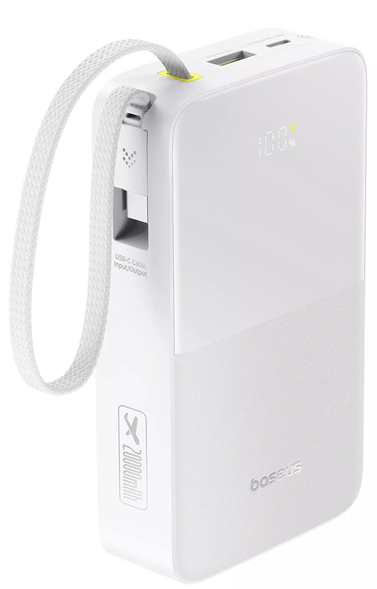 Baseus EnerFill Bipow2 Pro External Battery, 20000mAh, 22.5W, QC + PD, 1 x USB-A - 2 x USB-C, White E0027700