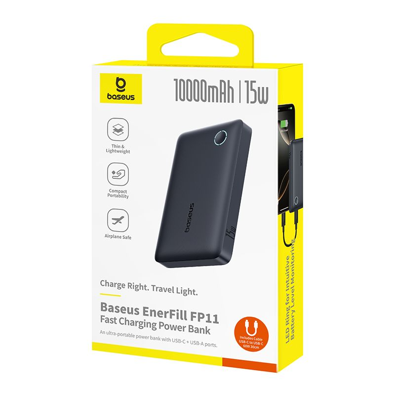 Εξωτερική Μπαταρία Baseus EnerFill FP11, 10000mAh, 15W, 1 x USB-A - 1 x USB-C, Μαύρο P1008210C123