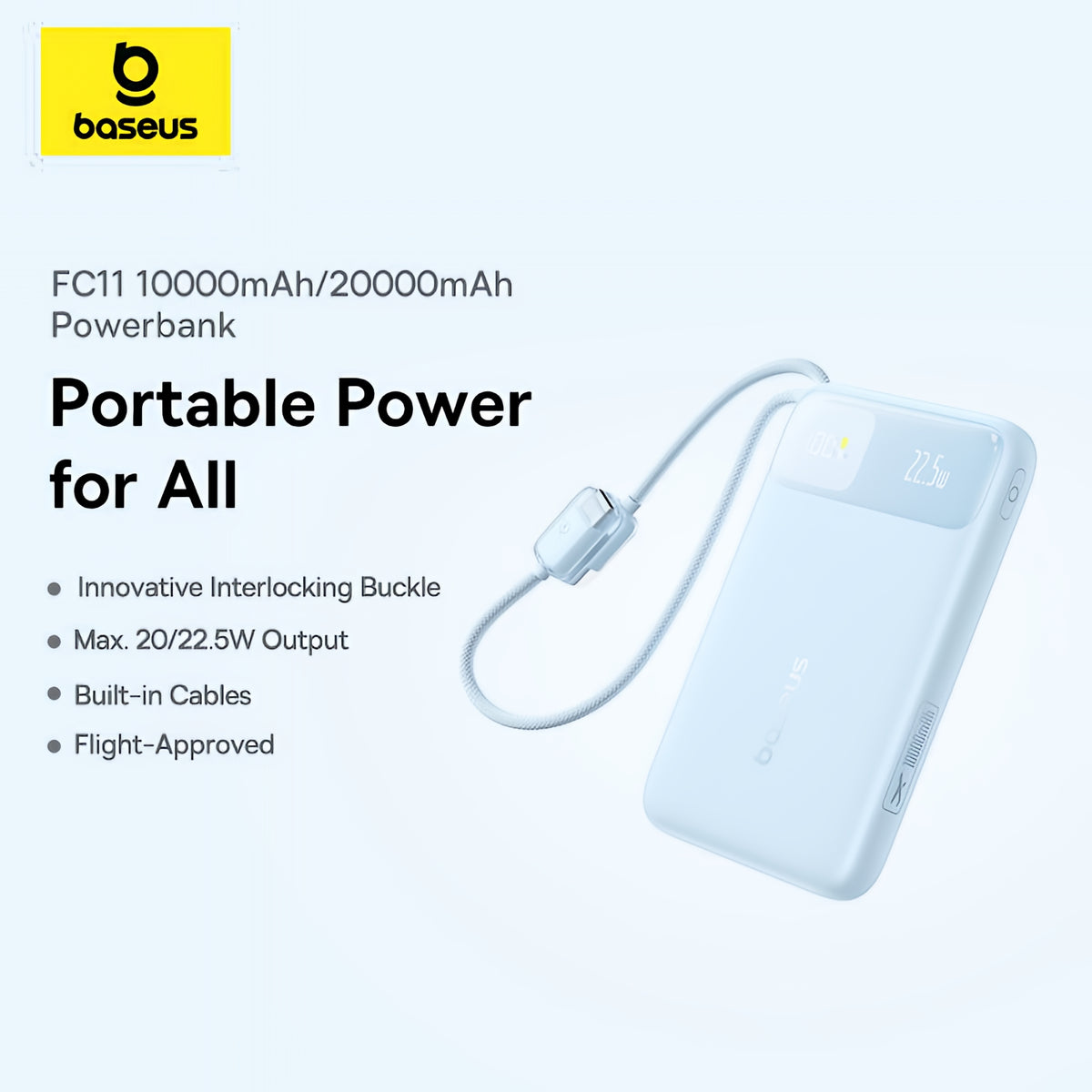 Baseus EnerFill FC11 External Battery, 20000mAh, 22.5W, QC + PD, 1 x Lightning - 1 x USB-A - 2 x USB-C, Blue E0027S06
