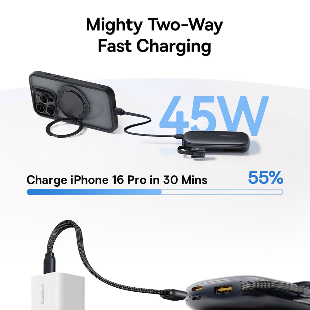 Baseus EnerFill FC21 Qpow 3 Ultra External Battery, 10000mAh, 45W, QC + PD, 1 x USB-A - 1 x USB-C, Blue E0027Q03