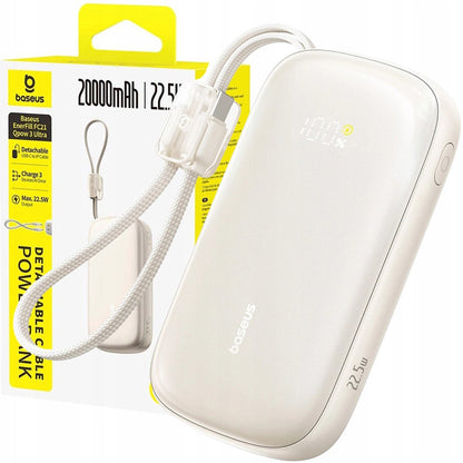 Baseus EnerFill FC21 Qpow 3 Ultra External Battery, 20000mAh, 45W, QC + PD, 1 x USB-A - 1 x USB-C, Beige E0027P01