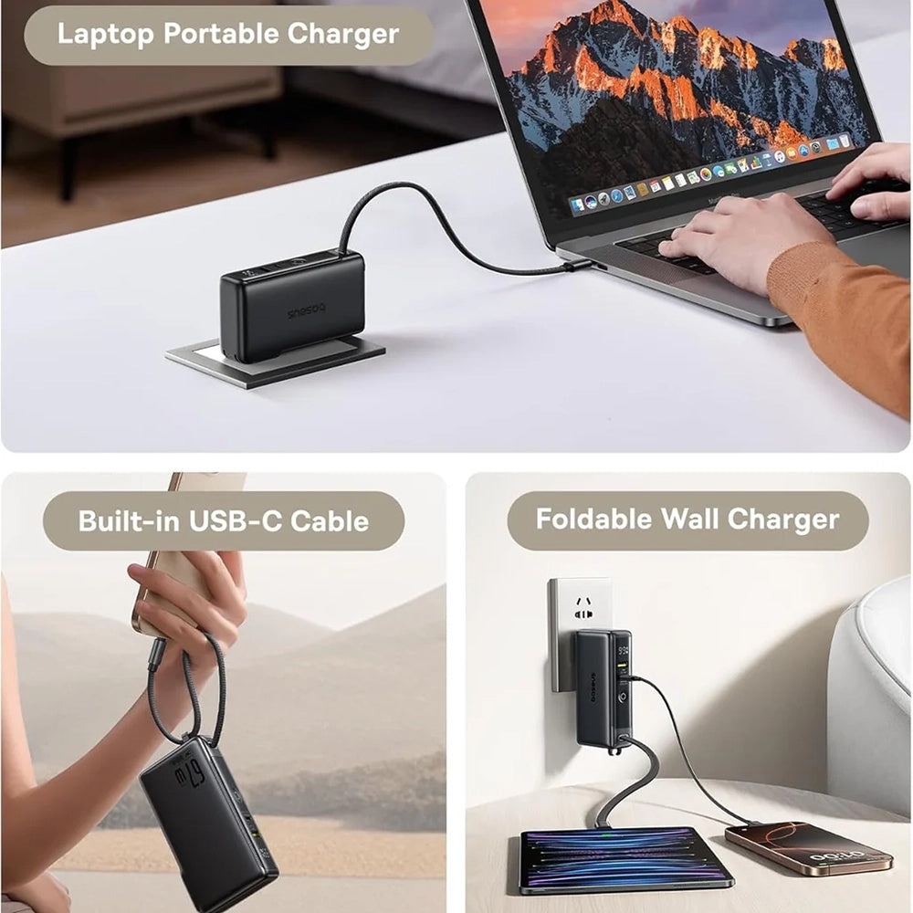 Baseus Nomos NT11 Omni US External Battery, 10000mAh, 67W, QC + PD, 1 x USB-A - 2 x USB-C, Black P10078807123-00