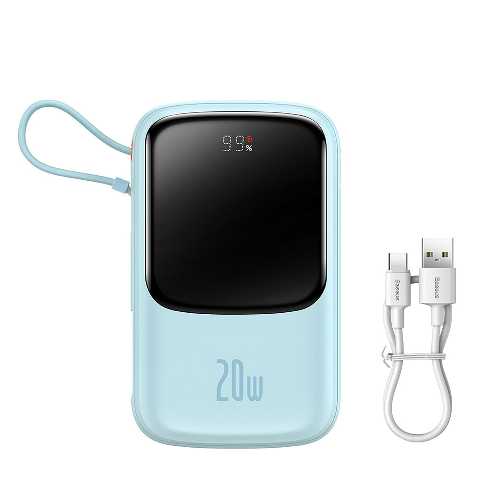 Baseus Qpow Pro External Battery, 20000mAh, 20W, QC + PD, 1 x Lightning - 1 x USB-A - 1 x USB-C, Blue PPQD030003