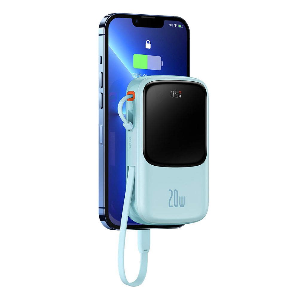Baseus Qpow Pro External Battery, 20000mAh, 20W, QC + PD, 1 x Lightning - 1 x USB-A - 1 x USB-C, Blue PPQD030003