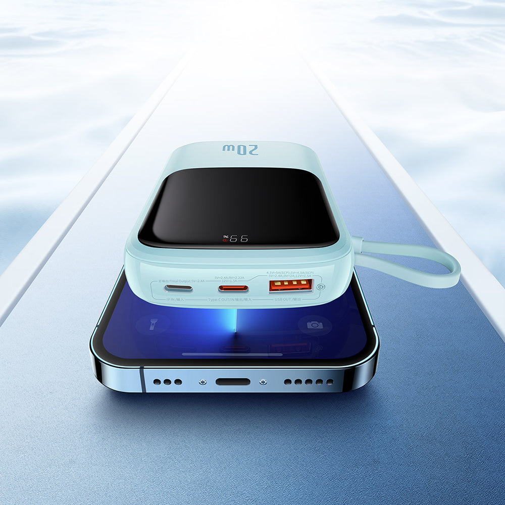 Baseus Qpow Pro External Battery, 20000mAh, 20W, QC + PD, 1 x Lightning - 1 x USB-A - 1 x USB-C, Blue PPQD030003