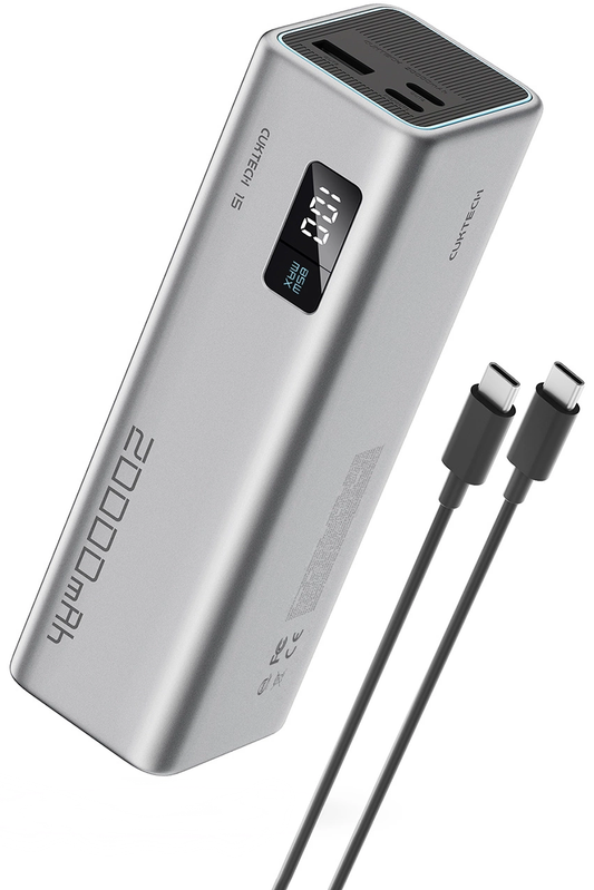 Εξωτερική Μπαταρία Cuktech, 20000mAh, 100W, QC + PD, 1 x USB-A - 2 x USB-C, Γκρι CUKP200XGLGR