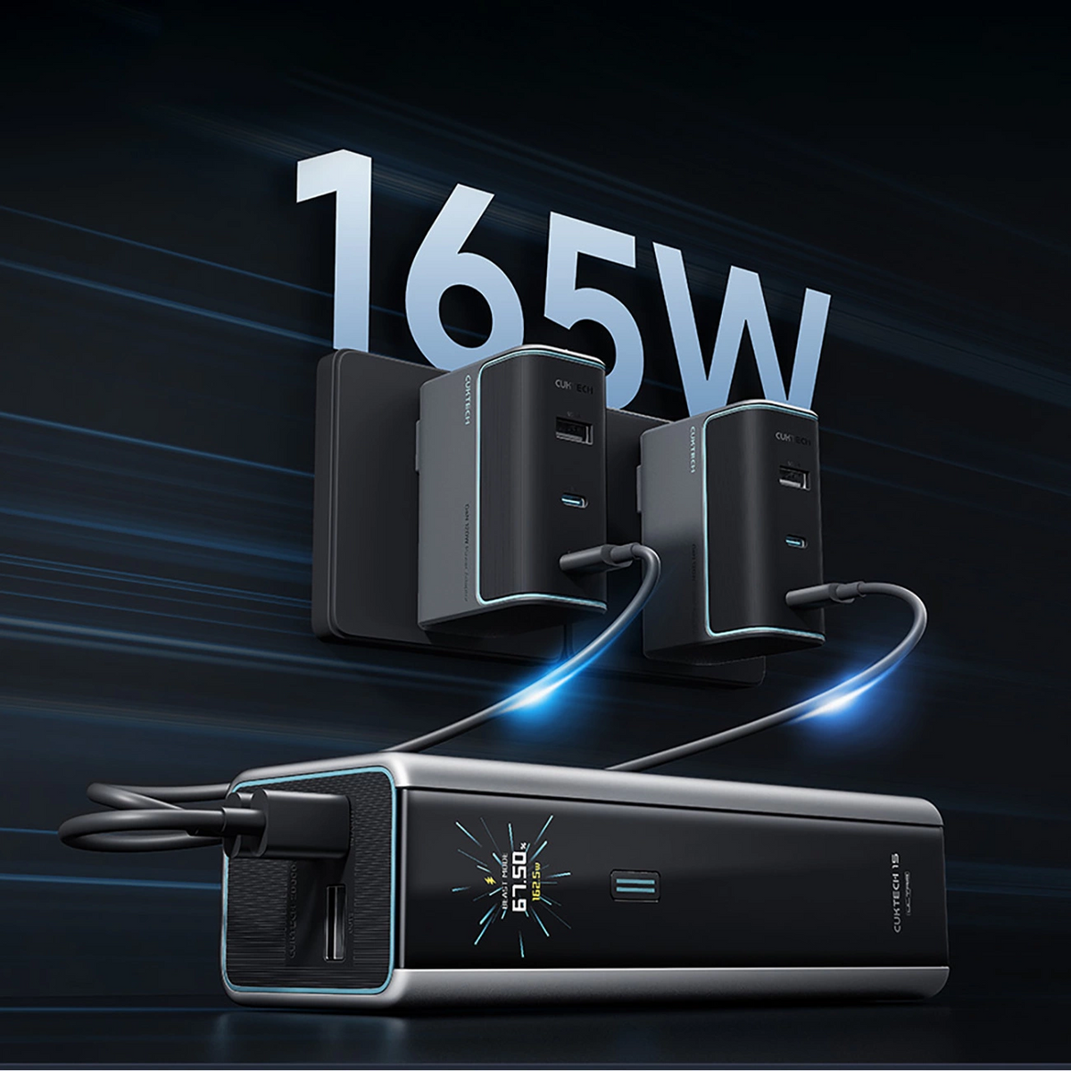 Εξωτερική Μπαταρία Cuktech, 20000mAh, 210W, QC + PD, 1 x USB-A - 2 x USB-C, Γκρι CKPB200UGLGR