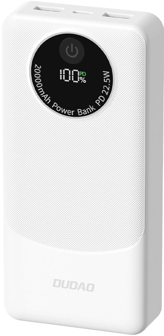 Εξωτερική Μπαταρία Dudao K12Pro, 20000mAh, 22.5W, QC + PD, 1 x USB-C - 2 x USB-A, Λευκή