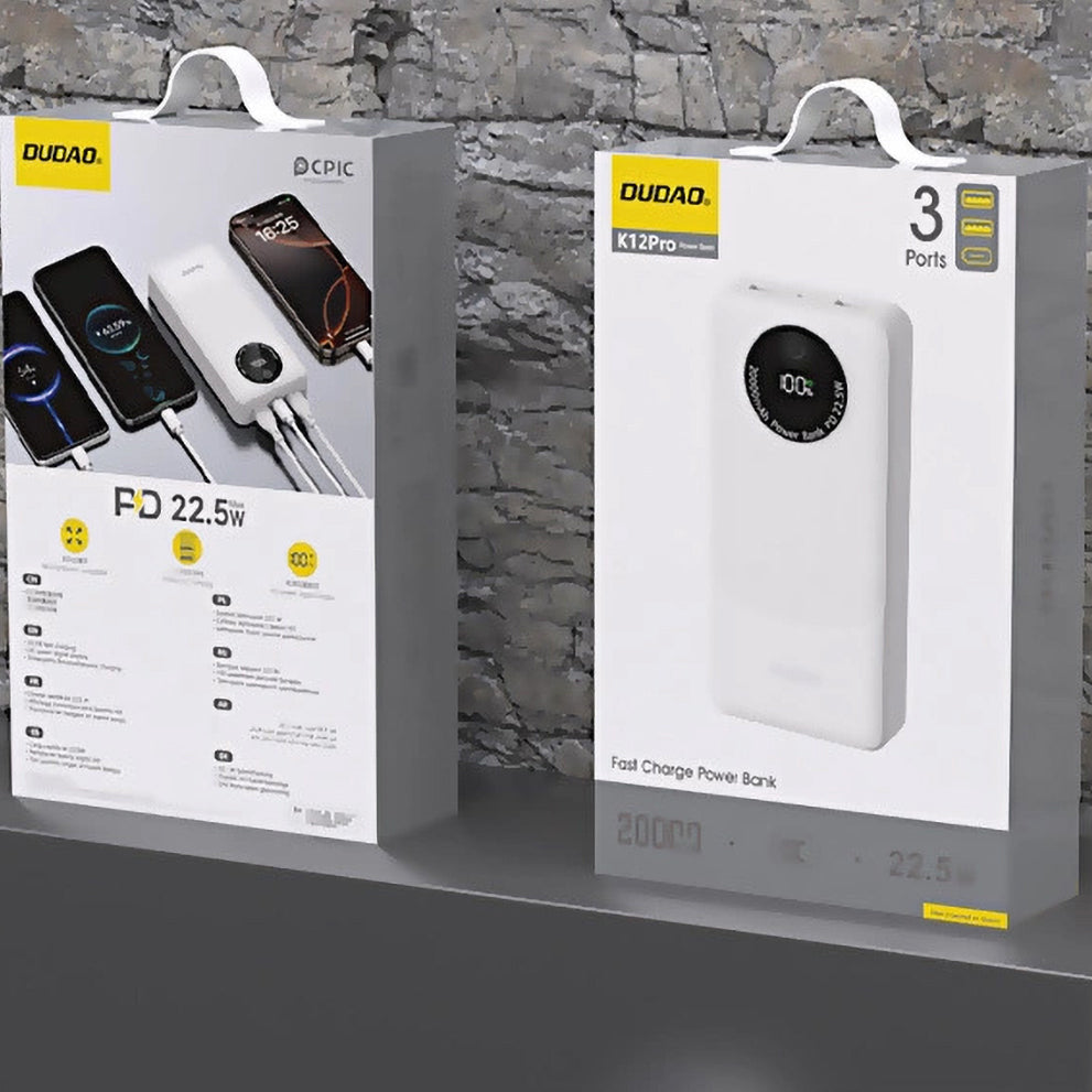 Εξωτερική Μπαταρία Dudao K12Pro, 20000mAh, 22.5W, QC + PD, 1 x USB-C - 2 x USB-A, Λευκή