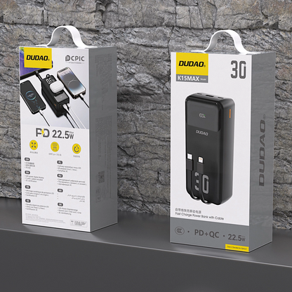 Εξωτερική Μπαταρία Dudao K15MAX, 30000mAh, 22.5W, QC + PD, 1 x USB-A - 2 x Lightning - 2 x USB-C, Μαύρο