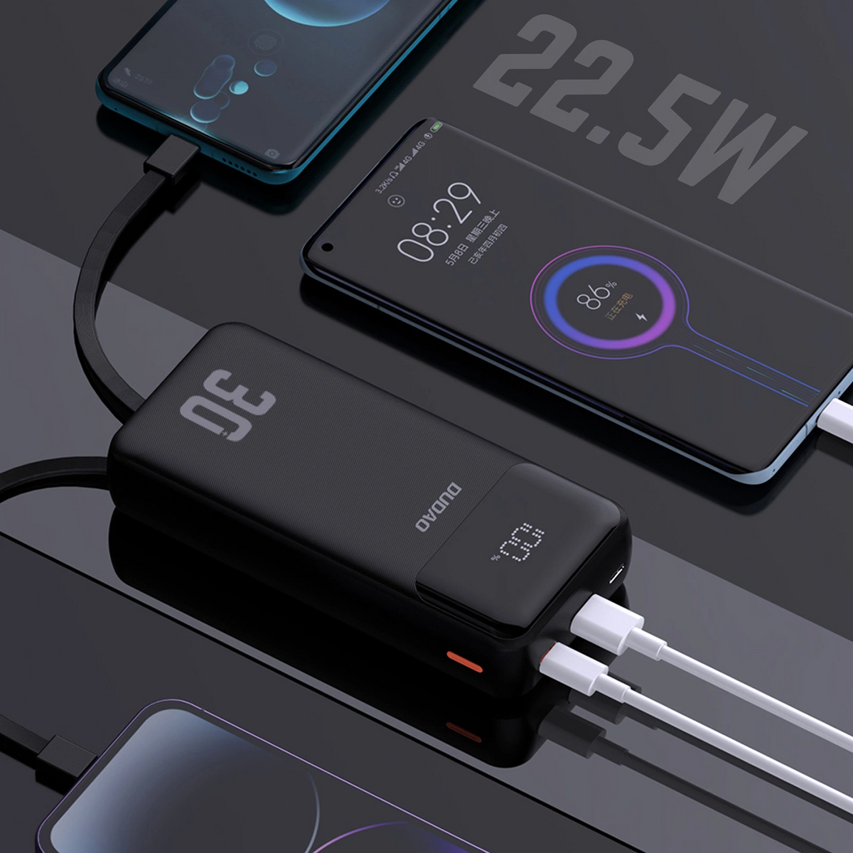 Εξωτερική Μπαταρία Dudao K15MAX, 30000mAh, 22.5W, QC + PD, 1 x USB-A - 2 x Lightning - 2 x USB-C, Μαύρο