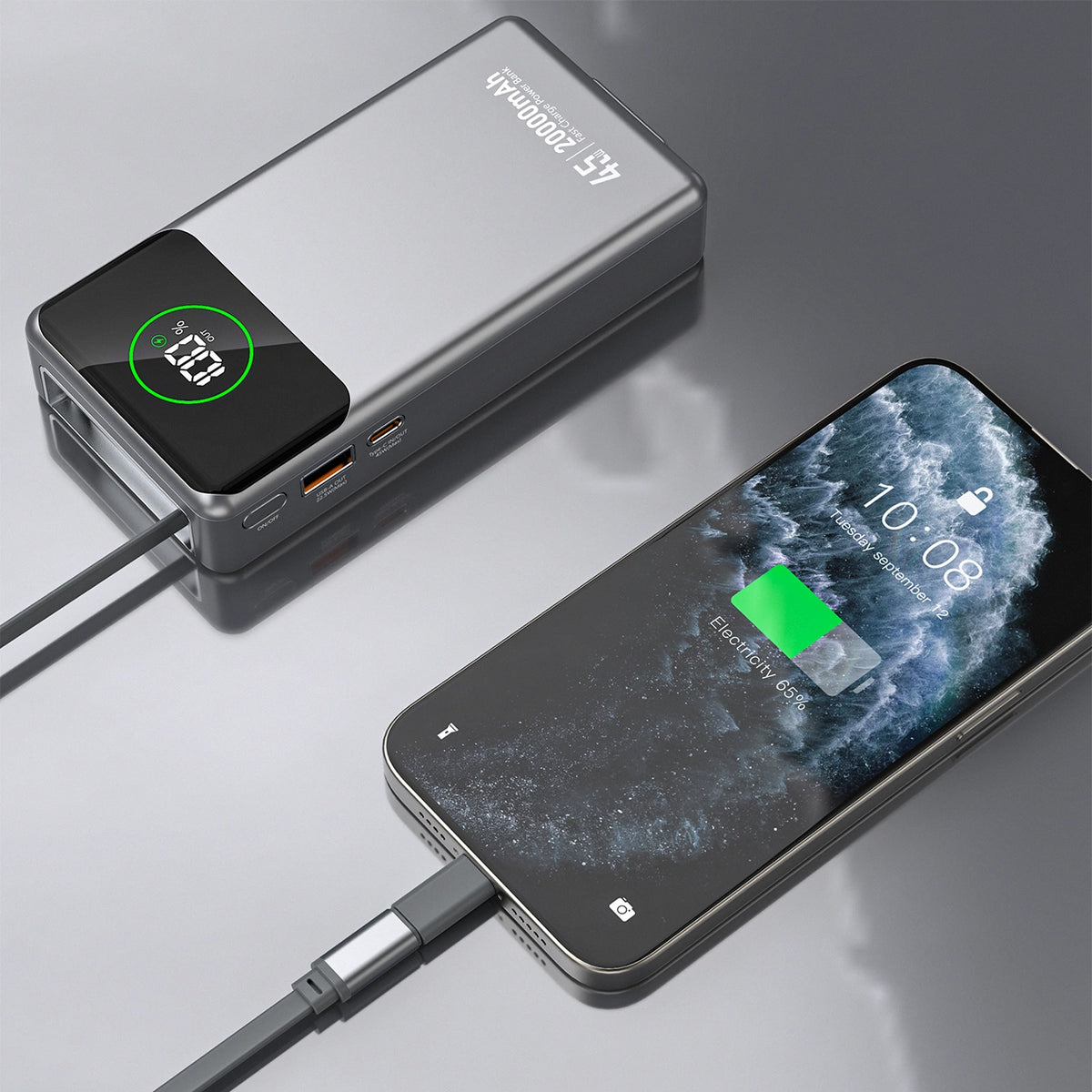 Dudao K31 Pro External Battery, 20000mAh, 45W, QC + PD, 1 x USB-A - 2 x USB-C, Gray
