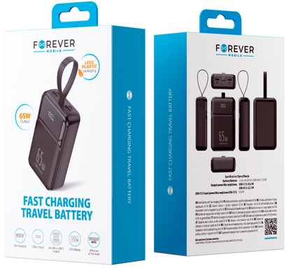 Εξωτερική Μπαταρία Forever TB-400, 20000mAh, 65W, QC + PD, 2 x USB-A - 2 x USB-C, Μαύρο