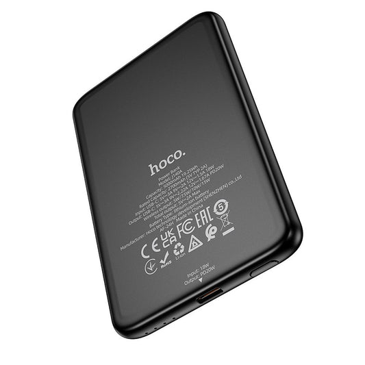 Wireless External Battery HOCO J140A, 5000mAh, 20W, PD + FQI, 1 x QI - 1 x USB-C, Black