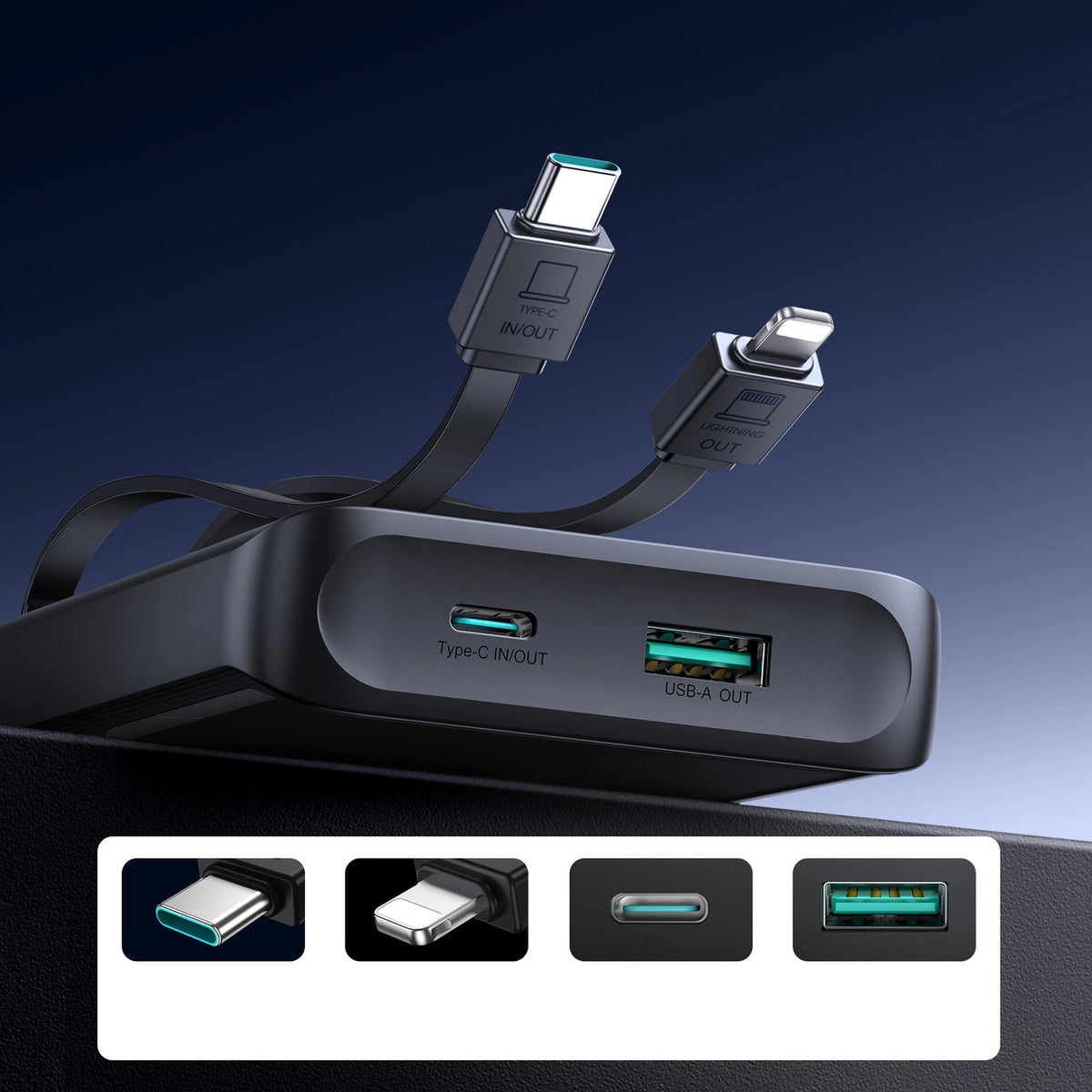 Joyroom JR-PBF19 External Battery, 10000mAh, 22.5W, QC + PD, 1 x Lightning - 1 x USB-A - 2 x USB-C, Black