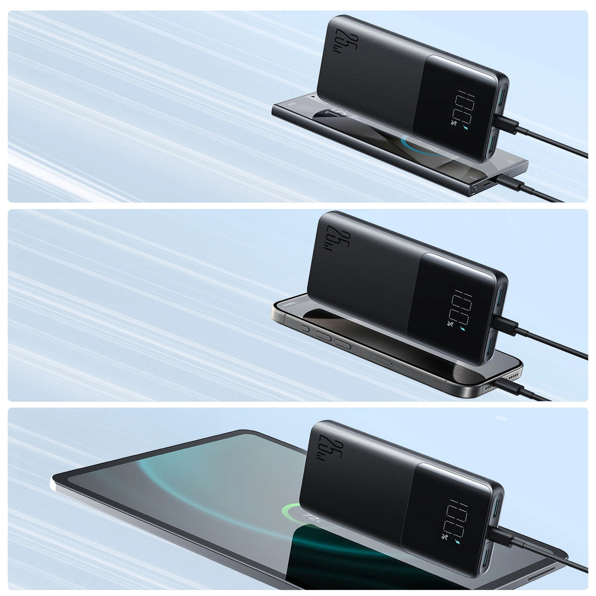 Joyroom JR-PBF20 External Battery, 10000mAh, 25W, QC + PD, 1 x USB-C - 2 x USB-A, Black