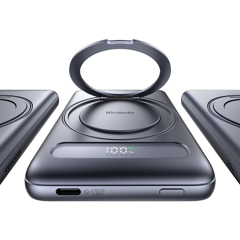 McDodo MC-8361 Meta Wireless External Battery, 5000mAh, 20W, PD + FQI, 1 x QI - 1 x USB-C, Gray