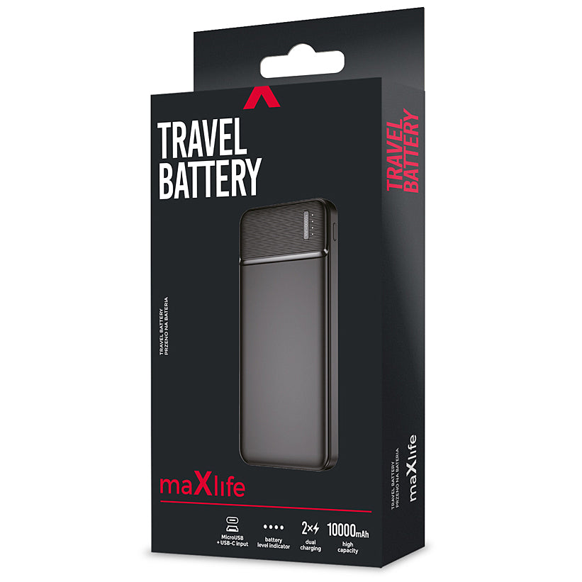 Εξωτερική Μπαταρία MaXlife MXPB-01, 10000mAh, 12W, 2 x USB-A, Μαύρη