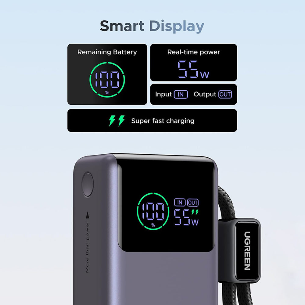 Εξωτερική Μπαταρία UGREEN Nexode Pro PB727 (85301B), 10000mAh, 55W, QC + PD, 1 x USB-A - 2 x USB-C, Γκρι