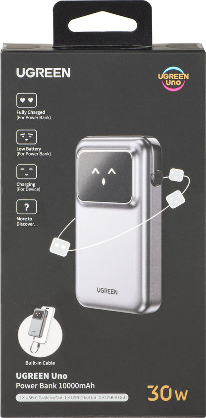 Εξωτερική Μπαταρία UGREEN PB511 Uno, 10000mAh, 30W, QC + PD, 1 x USB-A - 2 x USB-C, Γκρι