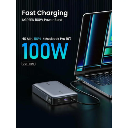 Εξωτερική Μπαταρία UGREEN PB720 Nexode, 20000mAh, 100W, QC + PD, 1 x USB-A - 2 x USB-C, Γκρι